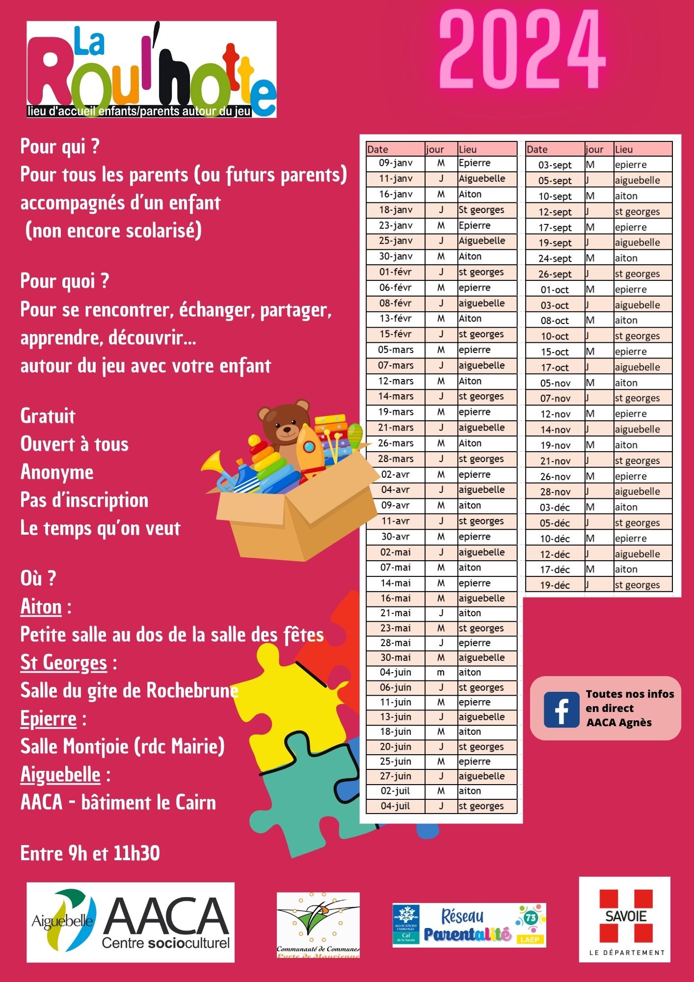 Lire la suite à propos de l’article Planning Lieu d&rsquo;Accueil enfant/parent                      La Roul&rsquo;hotte 2024