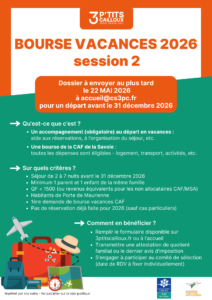 Lire la suite à propos de l’article BOURSE VACANCES 2026 – Session 2